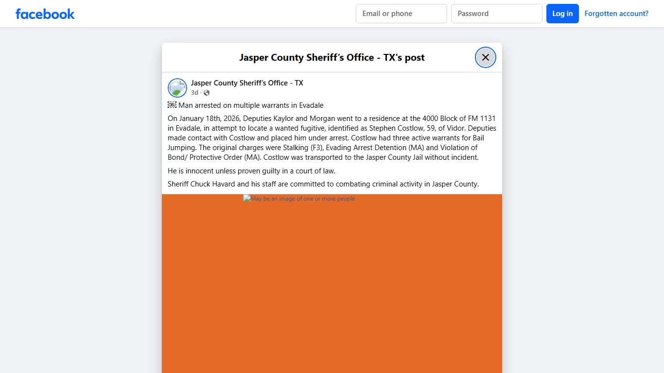 ￼ Man arrested on... - Jasper County Sheriff’s Office - TX Facebook